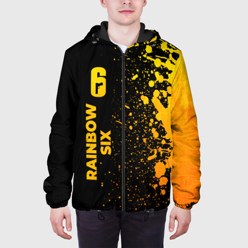 Мужская куртка 3D с принтом Rainbow Six - gold gradient по-вертикали, вид сбоку #3