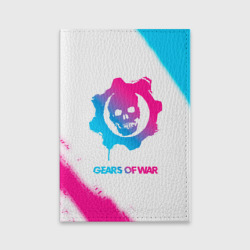 Обложка для паспорта матовая кожа Gears of War neon gradient style