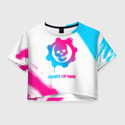 Женская футболка Crop-top 3D Gears of War neon gradient style