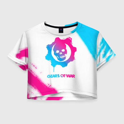 Женская футболка Crop-top 3D Gears of War neon gradient style, цвет 3D печать