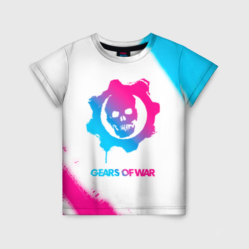Детская футболка с принтом Gears of War neon gradient style, вид спереди №1