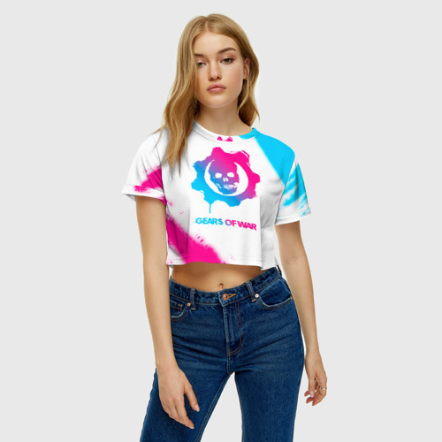 Женская футболка Crop-top 3D Gears of War neon gradient style, цвет 3D печать - фото 3