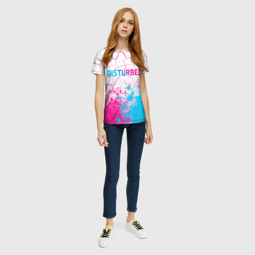 Женская футболка 3D с принтом Disturbed neon gradient style посередине, вид сбоку #3