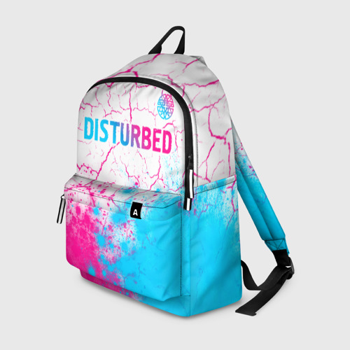 Рюкзак 3D с принтом Disturbed neon gradient style посередине, вид спереди #2