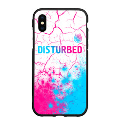 Чехол для iPhone XS Max матовый Disturbed neon gradient style посередине