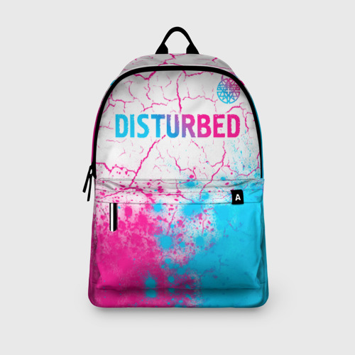 Рюкзак 3D с принтом Disturbed neon gradient style посередине, вид сбоку #3
