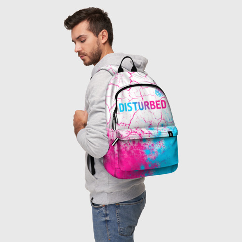 Рюкзак 3D с принтом Disturbed neon gradient style посередине, фото на моделе #1