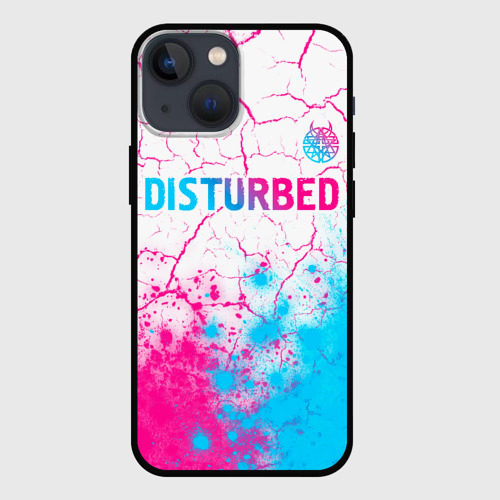 Чехол для iPhone 13 mini с принтом Disturbed neon gradient style посередине, вид спереди #2