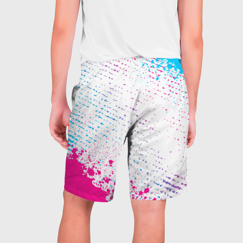 Мужские шорты 3D с принтом Hollywood Undead neon gradient style вертикально, вид сзади #1