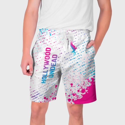 Мужские шорты 3D с принтом Hollywood Undead neon gradient style вертикально, вид спереди #2