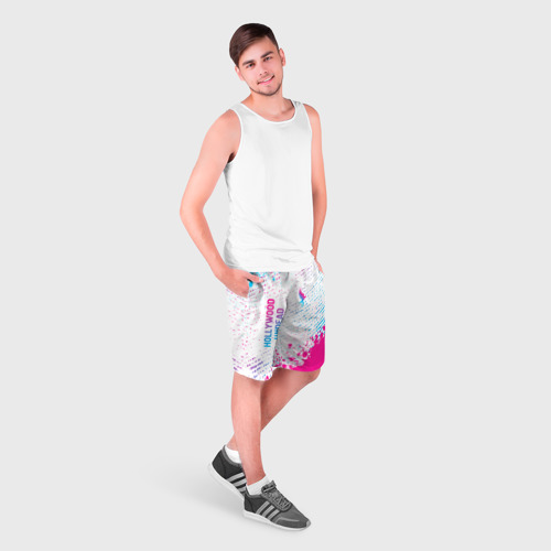 Мужские шорты 3D с принтом Hollywood Undead neon gradient style вертикально, фото на моделе #1
