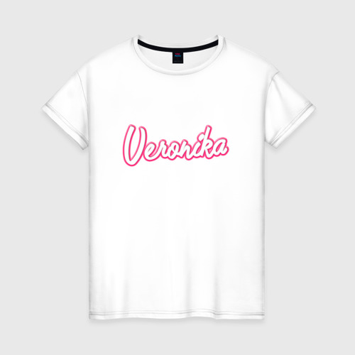 Женская футболка хлопок с принтом Веронка в стиле барби, вид спереди #2
