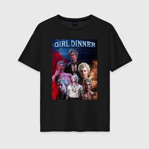 Женская футболка хлопок Oversize Astarion Girl Dinner, цвет черный