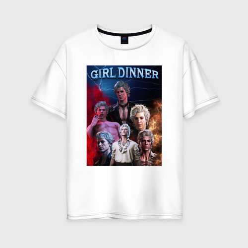 Женская футболка оверсайз из хлопка с принтом Astarion Girl Dinner, вид спереди №1