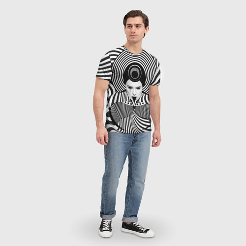 Мужская футболка 3D Чёрно белый портрет девушки оптическая иллюзия , цвет 3D печать - фото 5