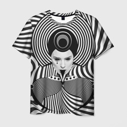 Мужская футболка 3D Чёрно белый портрет девушки оптическая иллюзия 