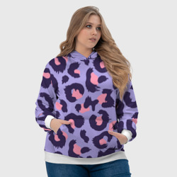 Толстовка с принтом Модный фиолетовый леопард для женщины, вид на модели спереди №4. Цвет основы: белый