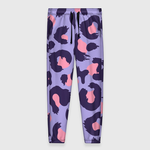 Женские брюки 3D с принтом Модный фиолетовый леопард, вид спереди #2