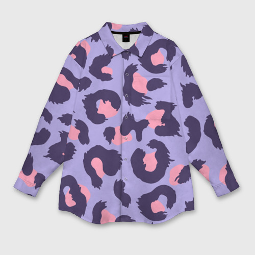 Женская рубашка oversize 3D с принтом Модный фиолетовый леопард, вид спереди #2