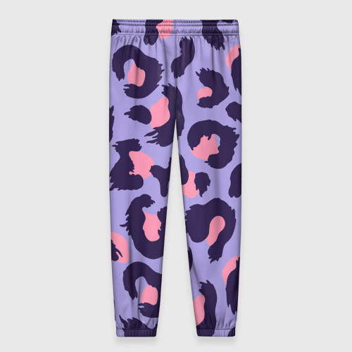 Женские брюки 3D с принтом Модный фиолетовый леопард, вид сзади #1