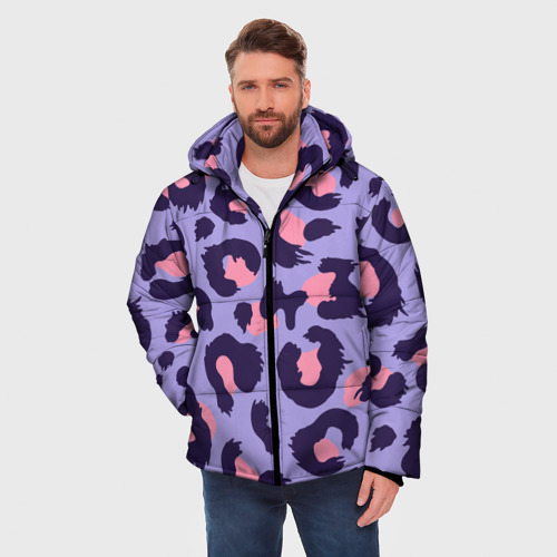 Мужская зимняя куртка 3D Модный фиолетовый леопард, цвет светло-серый - фото 3