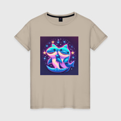 Женская футболка хлопок Дружные акулы