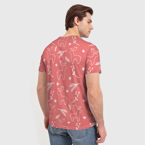 Мужская футболка 3D с принтом Рождественский принт с оленями, вид сзади #2