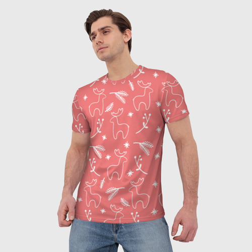 Мужская футболка 3D с принтом Рождественский принт с оленями, фото на моделе #1