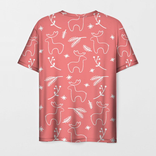 Мужская футболка 3D с принтом Рождественский принт с оленями, вид сзади #1