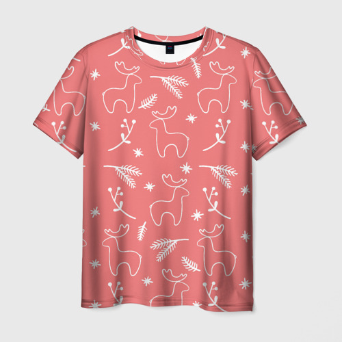 Мужская футболка 3D с принтом Рождественский принт с оленями, вид спереди #2