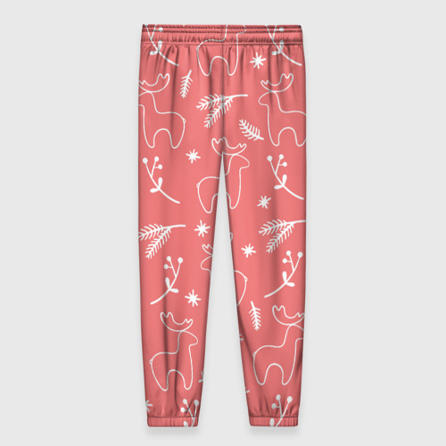 Женские брюки 3D с принтом Рождественский принт с оленями, вид сзади #1