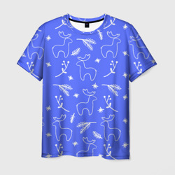 Мужская футболка 3D Синий рождественский принт с оленями