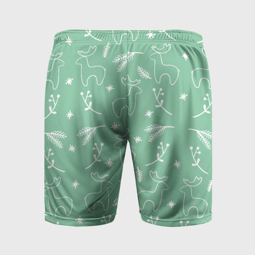 Мужские шорты спортивные Зеленый рождественский узор с оленями, цвет 3D печать - фото 2
