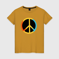 Женская футболка хлопок Хиппи знак разноцветный пацифик