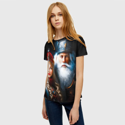 Женская футболка 3D Дед Мороз и Снегурочка в русских нарядах - фото 2