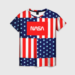 Женская футболка 3D NASA space logo - USA flag 