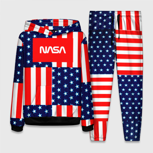 Женский костюм с толстовкой 3D NASA space logo - USA flag , цвет черный