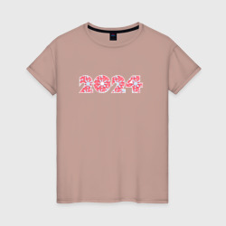 Женская футболка хлопок Цифры новый год 2024