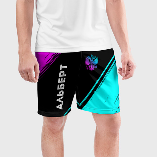 Мужские шорты спортивные Альберт и неоновый герб России вертикально, цвет 3D печать - фото 3