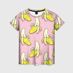 Женская футболка 3D Бананы на розовом фоне