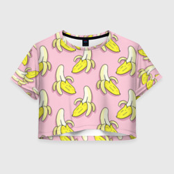Женская футболка Crop-top 3D Бананы на розовом фоне