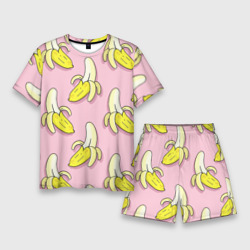 Мужской костюм с шортами 3D Бананы на розовом фоне