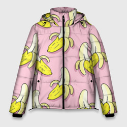 Мужская зимняя куртка 3D Бананы на розовом фоне