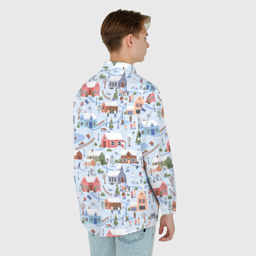 Мужская рубашка oversize 3D с принтом Зимние зарисовки, вид сзади #2
