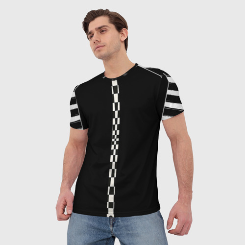 Мужская футболка 3D Иллюзия заполненного пространства  черный клетка и белые полосы , цвет 3D печать - фото 3