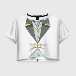 Женская футболка Crop-top 3D Белый мультяшный фрак с шейным платком