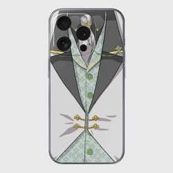 Чехол для iPhone 15 Pro силиконовый с защитой камеры Белый мультяшный фрак с шейным платком
