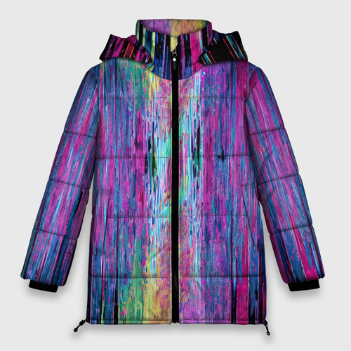 Женская зимняя куртка оверсайз с принтом Размазанная краска, вид спереди №1