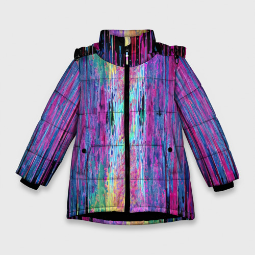 Зимняя куртка для девочек с принтом Размазанная краска, вид спереди №1
