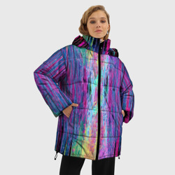 Куртка с принтом Размазанная краска для женщины, вид на модели спереди №2. Цвет основы: черный